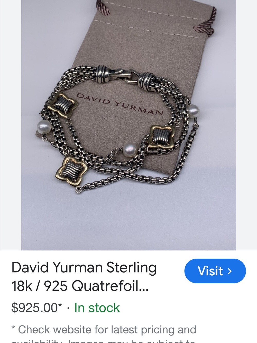 David Yurman Two-Tone Silver and Gold Pearl Link Bracelet Authentic 7” Stunning